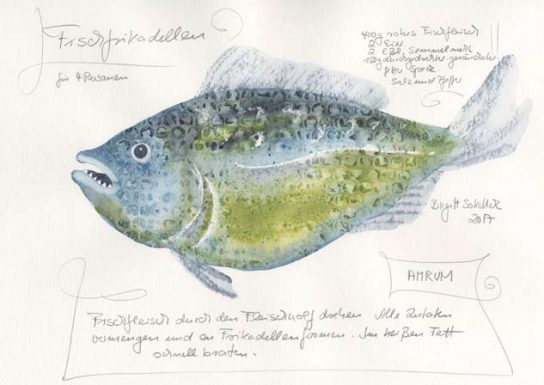 Nr.140 Fischfrikadellen für 4 Personen - Aquarell 2017