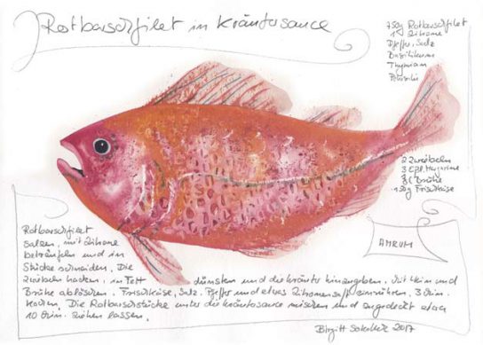 Nr.146 Rotbarschfilet in Kräutersauce - Aquarell 2018
