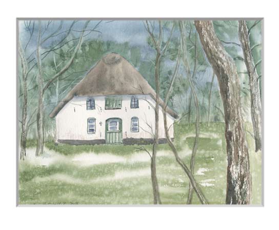 Nr.148 Grünes Friesenhaus in Nebel- Aquarell 2018