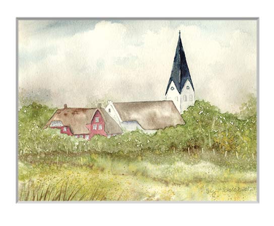 Nr.88 Dorfmotiv mit Kirche - Aquarell 2016